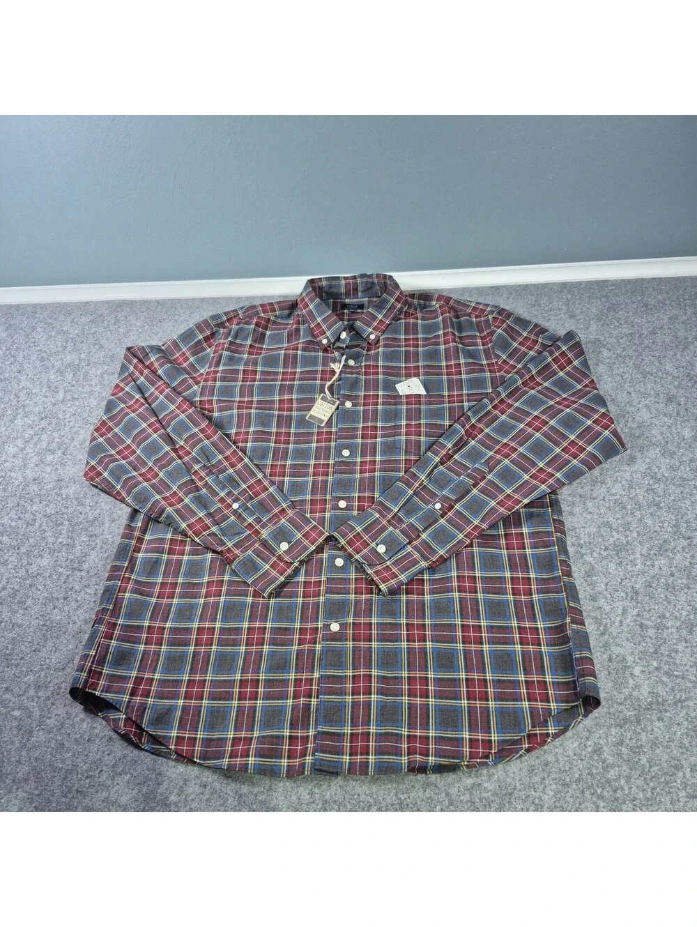 NWT J. Crew Heathered Cotton Long Sleeve Shirt Sz XL Plaid Button Collar